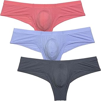 Mens Micro Ice Silk Bikini Boxer Briefs Solid Stripe Underwear Ultra Thin Hipster Underpants Half Hip Coverage