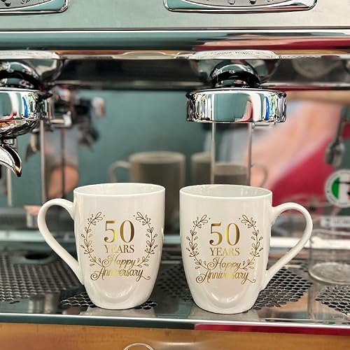 Miniatura 3 de CATABUBU 50 Years Happy Anniversary - Juego de taza de café con diseño de lámina dorada, novedad para el día de San Valentín, aniversario, regalos