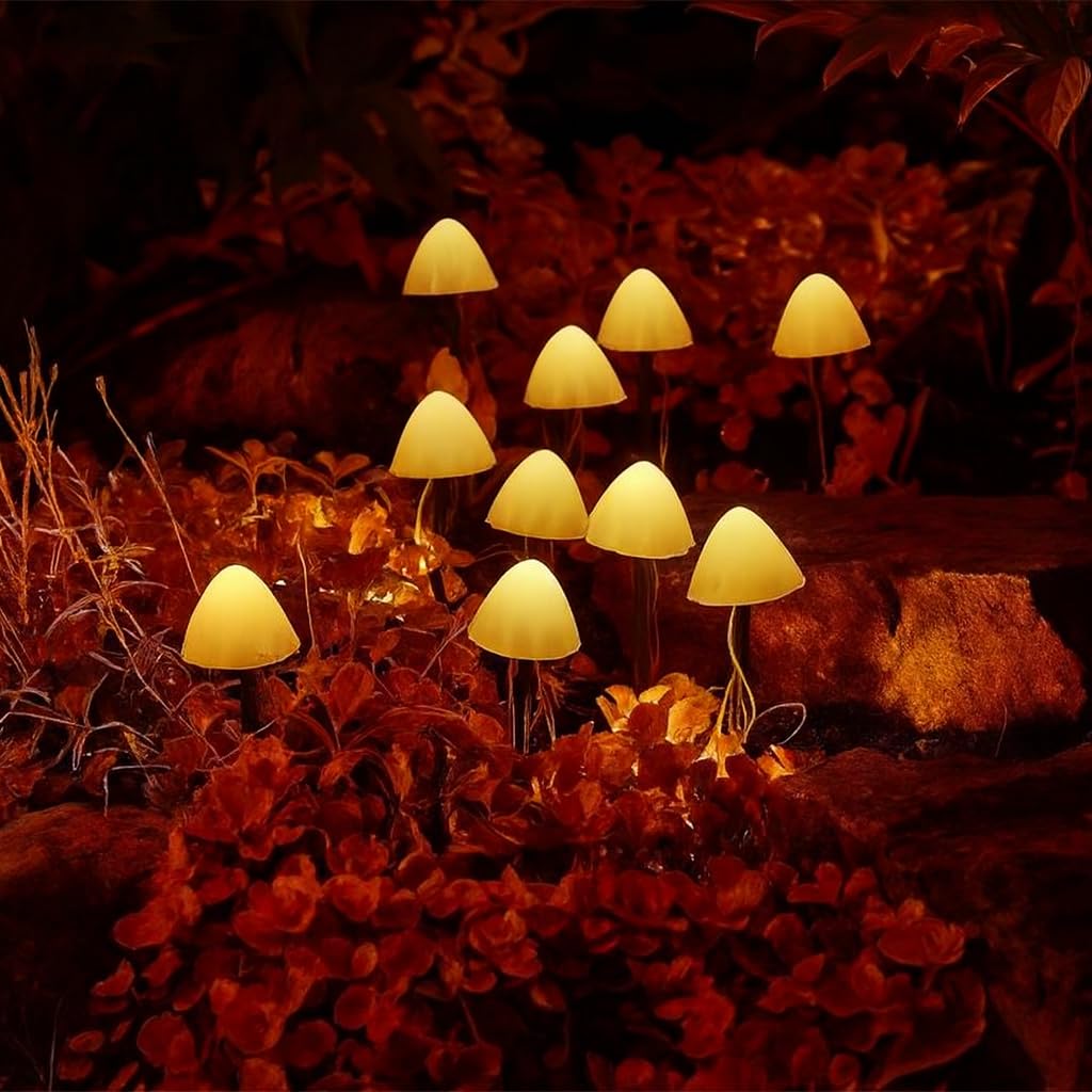 Garden Mile 10pc Solar String Lights Outdoor Garden Mushroom Lighting for Garden String Fairy Lights Warm White LED Fall Outdoor Decor Lighting for Outdoors