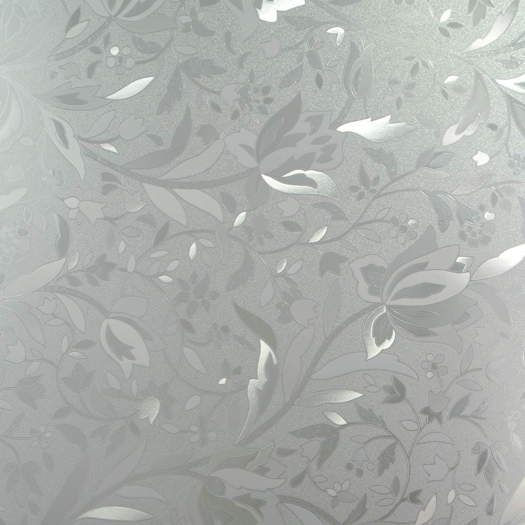 Floral Glass Privacy Window Film Series 5, Self Static Adhesive Cling, 35.5 inches by 72 inches