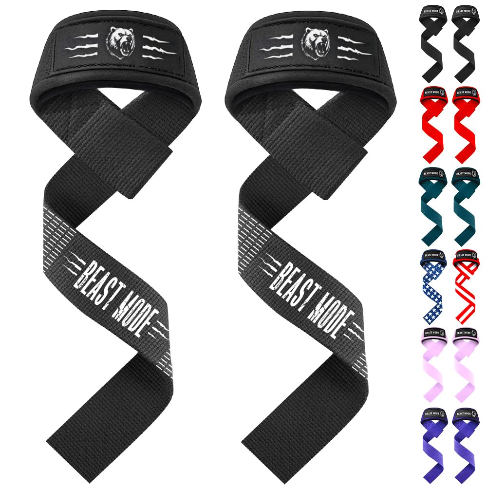 TECEUM Lifting Wrist Straps with Neoprene Padding Support – Black and White – Grizzly – Heavy Duty Wrist Workout Straps For Men and Women – Ideal for Powerlifting, Strength Training, Bodybuilding-image-42