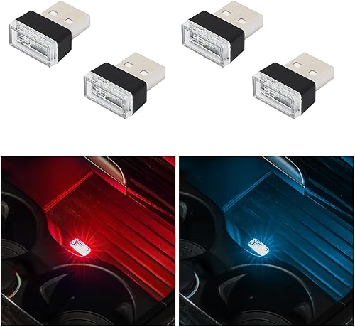 4 lámparas LED USB para el interior del automóvil, luz nocturna de decoración USB enchufable, kit de iluminación ambiental portátil para automóvil,