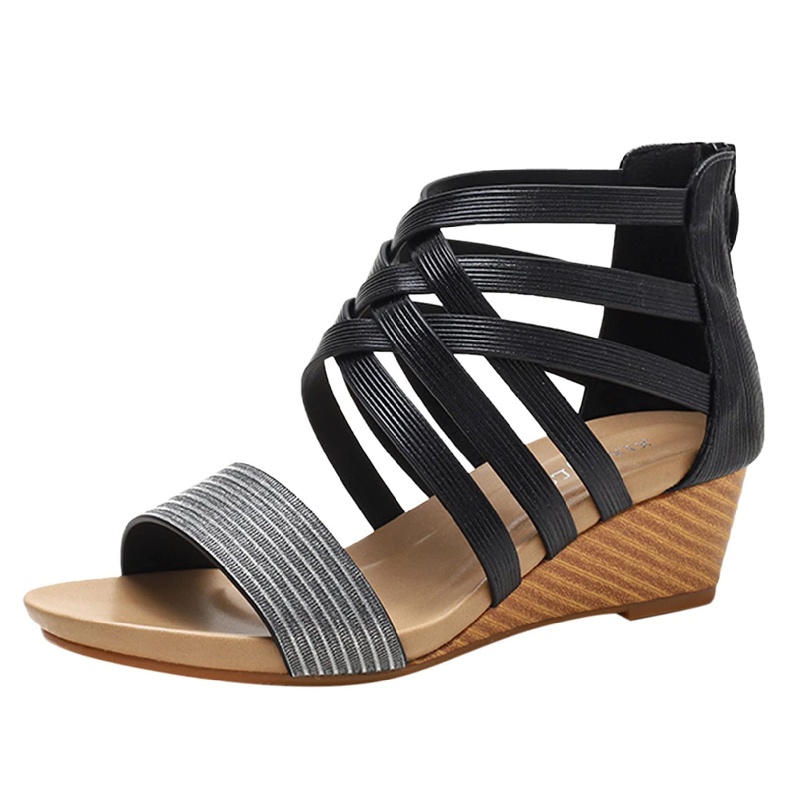 Generico Sandali Da Donna Eleganti Punta Aperta Cinturino Alla Caviglia Estivi Comodi Casual Con Zeppa Scarpe Estive Elastico In Romani Trekking Aperte Confort 40 Sneakers Sandals Women 35