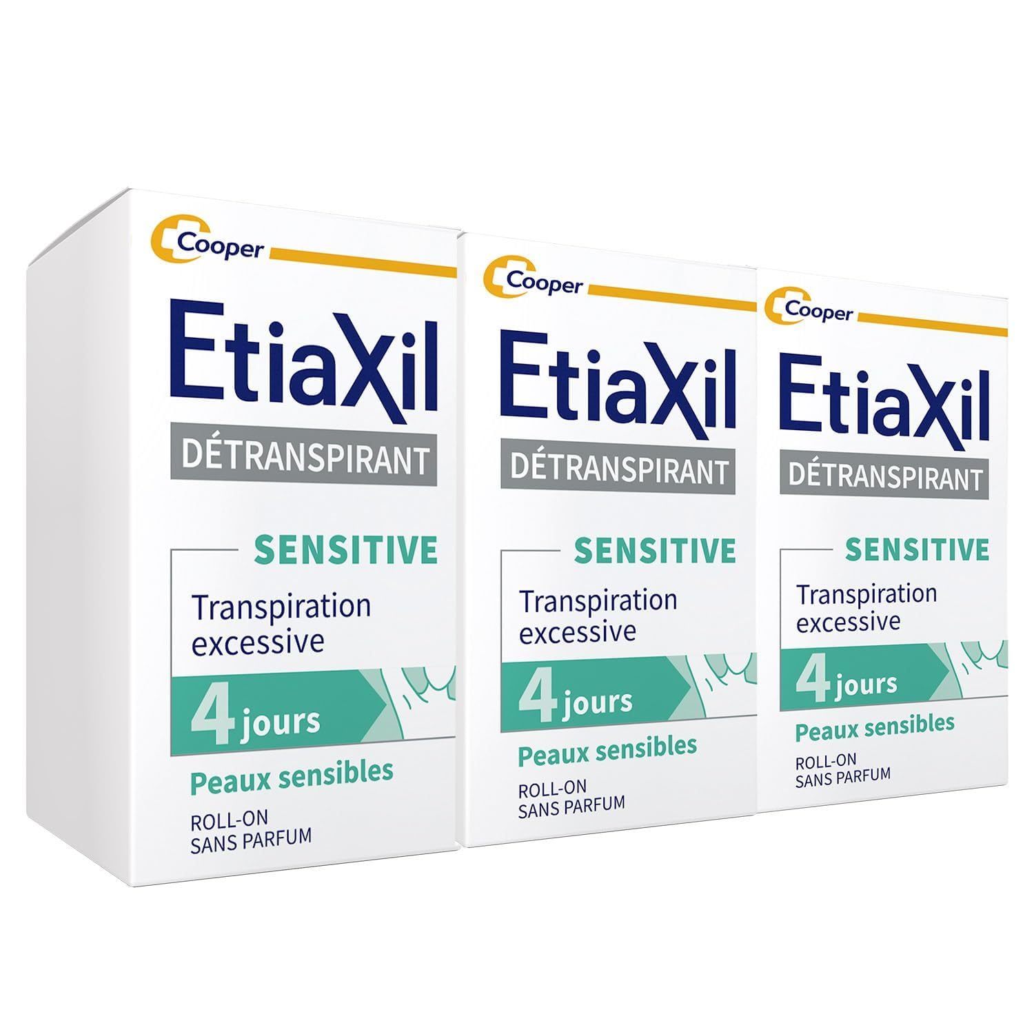 ETIAXIL - Déodorant Détranspirant - Traitement Transpiration Excessive - Aisselles - Peaux Sensibles - Roll-​on - Efficacité 4 jours -​15 ml - Lot de 3