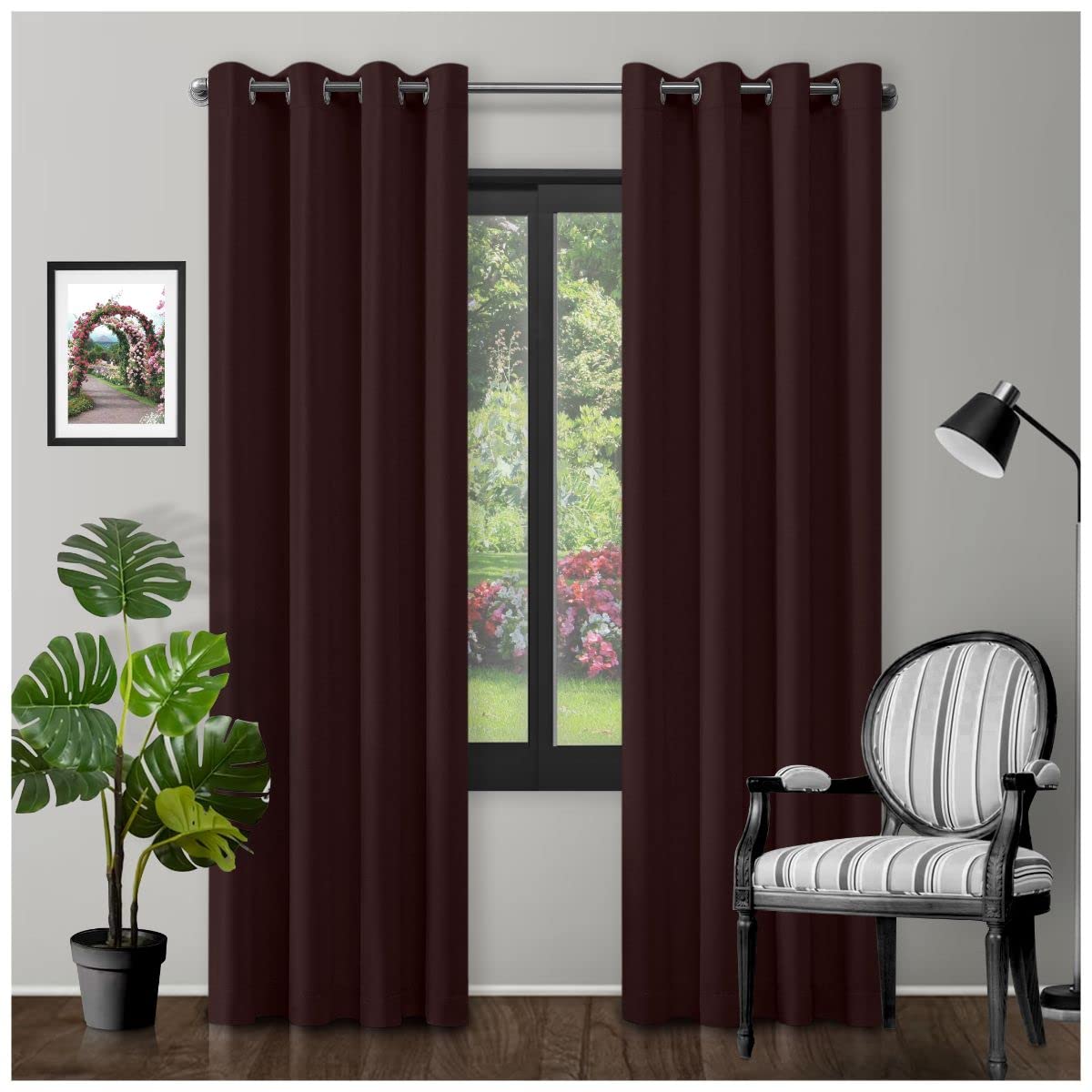 GC GAVENO CAVAILIA Blackout Grommet Eyelet Door Curtains | 66X90 Inch Fully Lined Thermal Insulated | Luxury Noise-Reducing & Energy-Efficient in Choco | Modern Home Decor Window Treatment