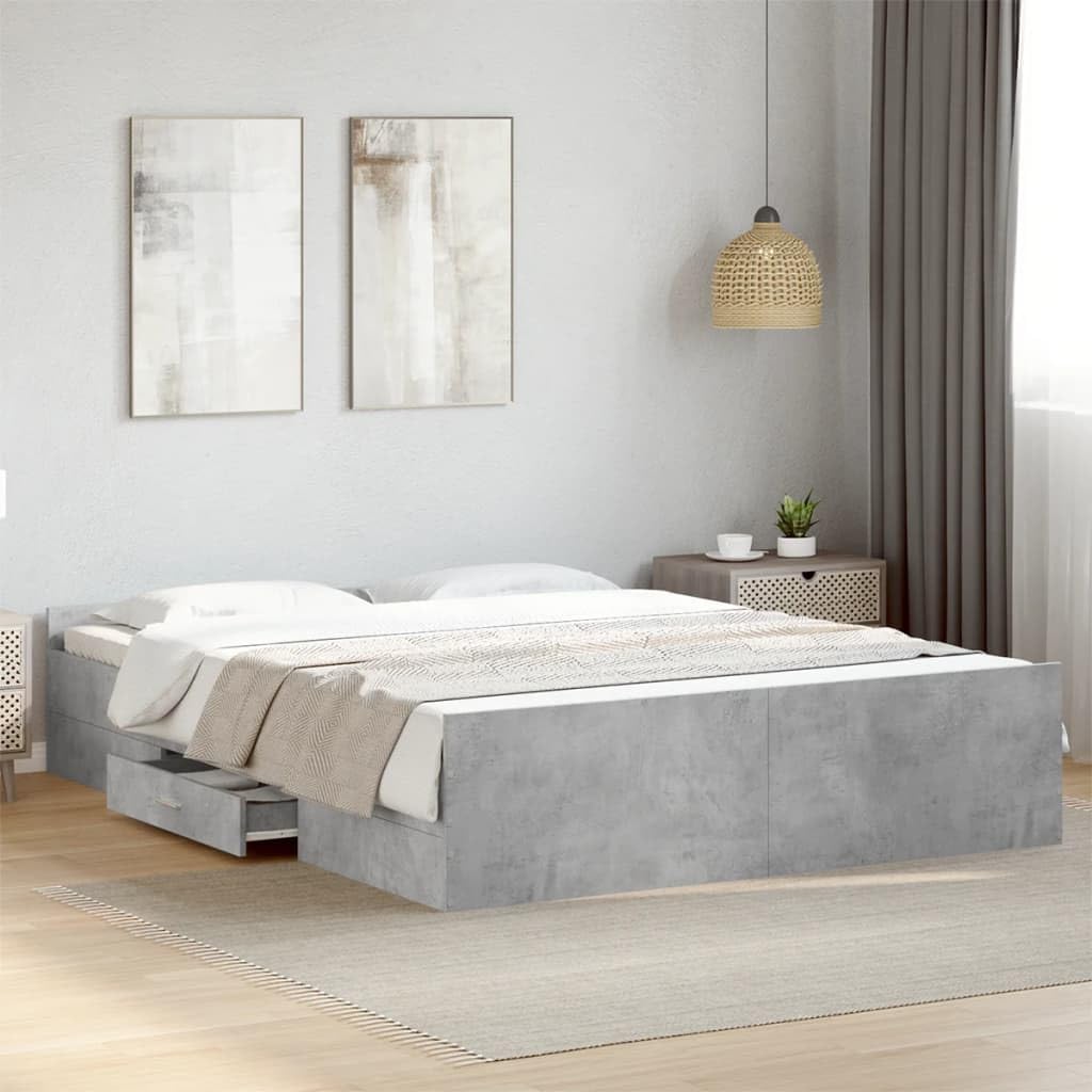 vidaXL Cama con cajones Madera ingeniería Gris hormigón 140x200 cm