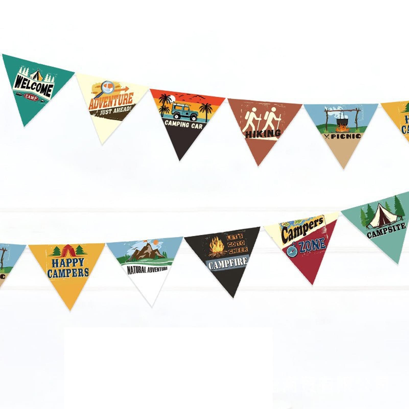 Banderines de camping de 3 metros con cuerda resistente y 10 banderas de colores vibrantes para exterior