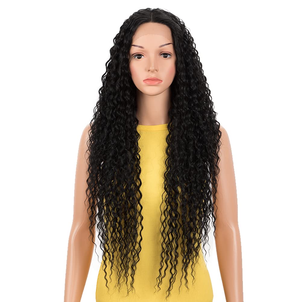 DÉBUT Lace Front Wig Curly Wig for Women 28 inches 230g Synthetic Hair Heat Resistant Fiber 130% Density (28 inches, 1B)