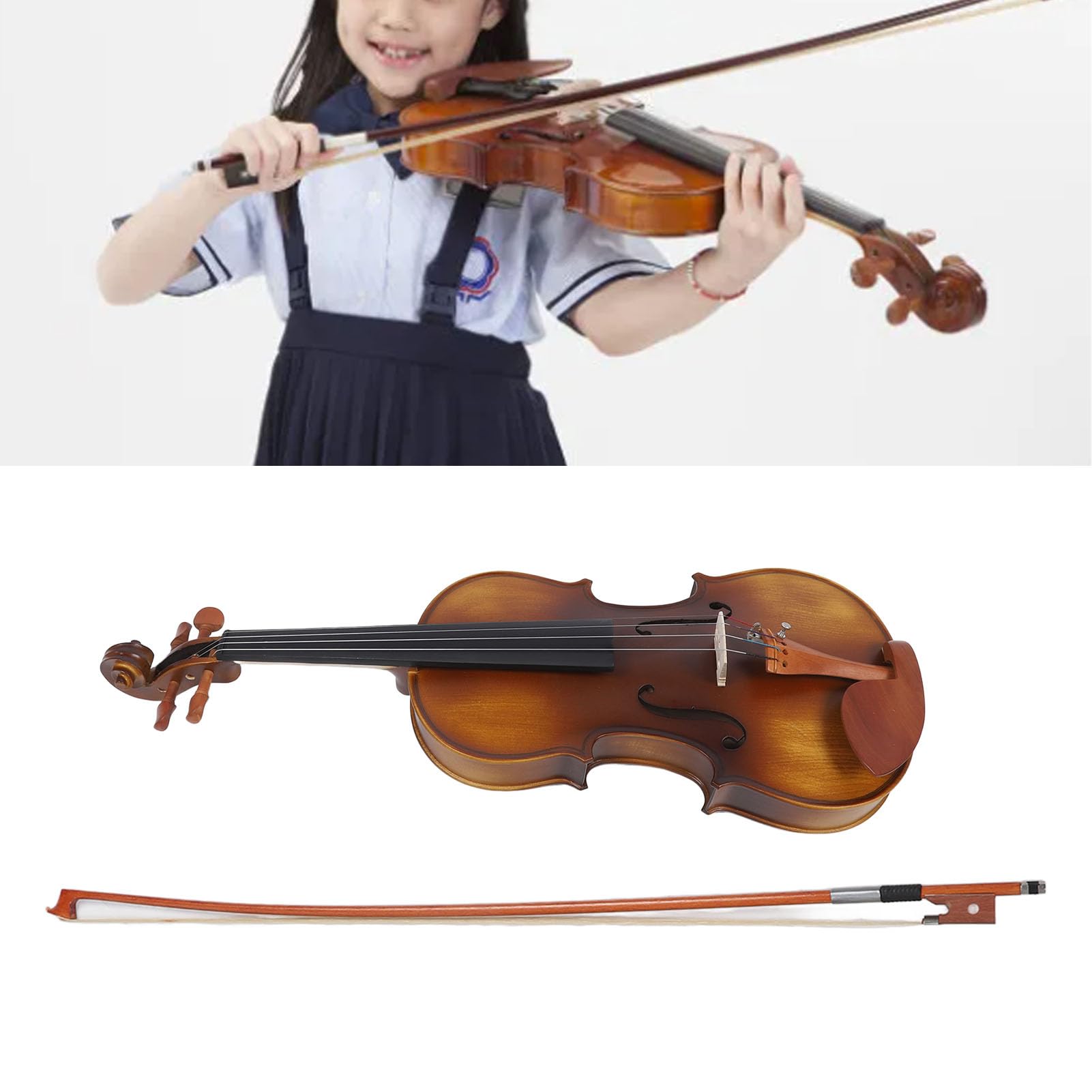 Kit per Violino 4/4, Kit per Violino in Legno Pieno di Acero Fiammato con Custodia Rigida, Colofonia, Poggiaspalla, Accordatore e Corde Extra per Principianti, Bambini e