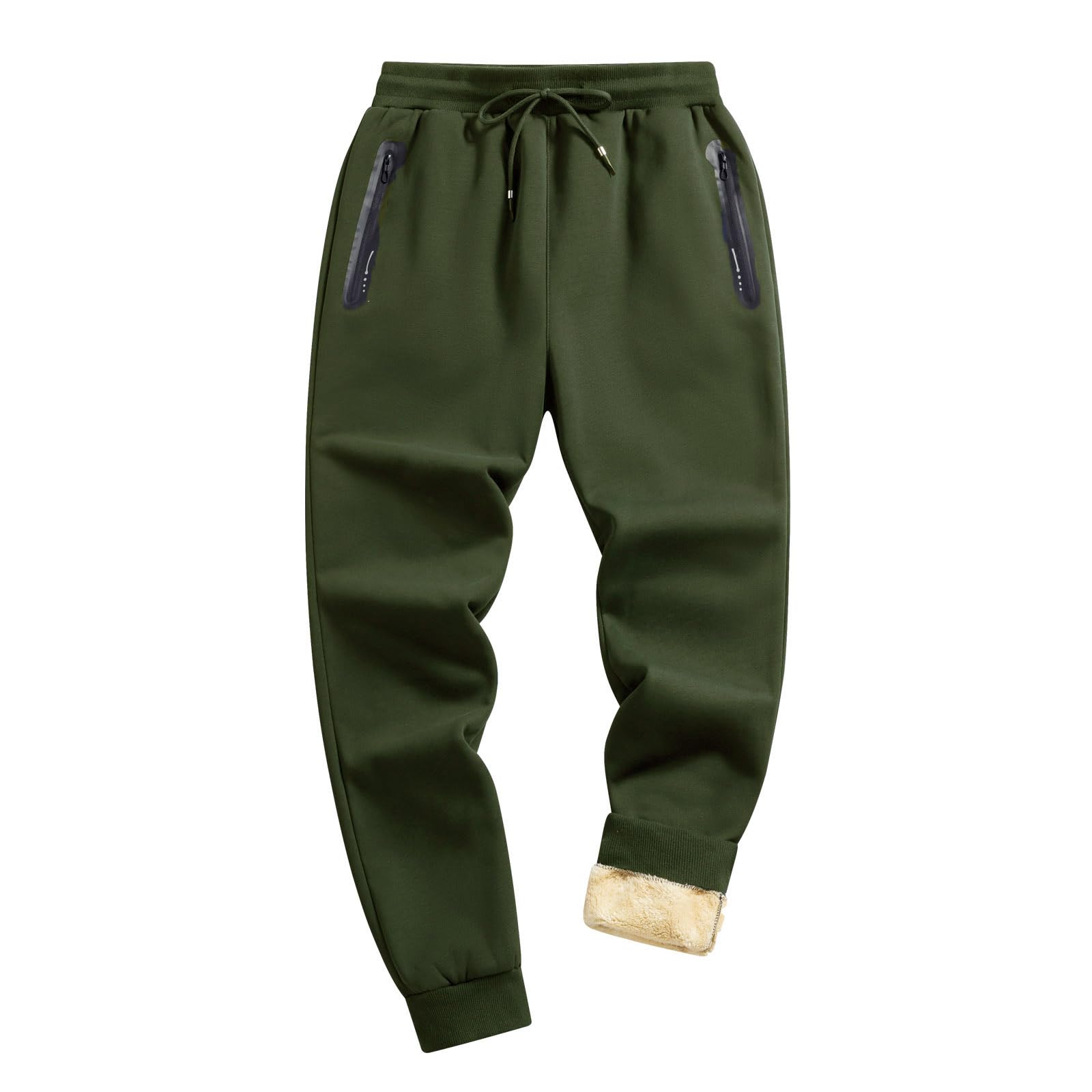 JustSun Jogginghose Herren Baumwolle Warme Gefütterte Thermo Fleece Hosen Winter Outdoor Sporthose Freizeithose mit Reißverschluss Taschen