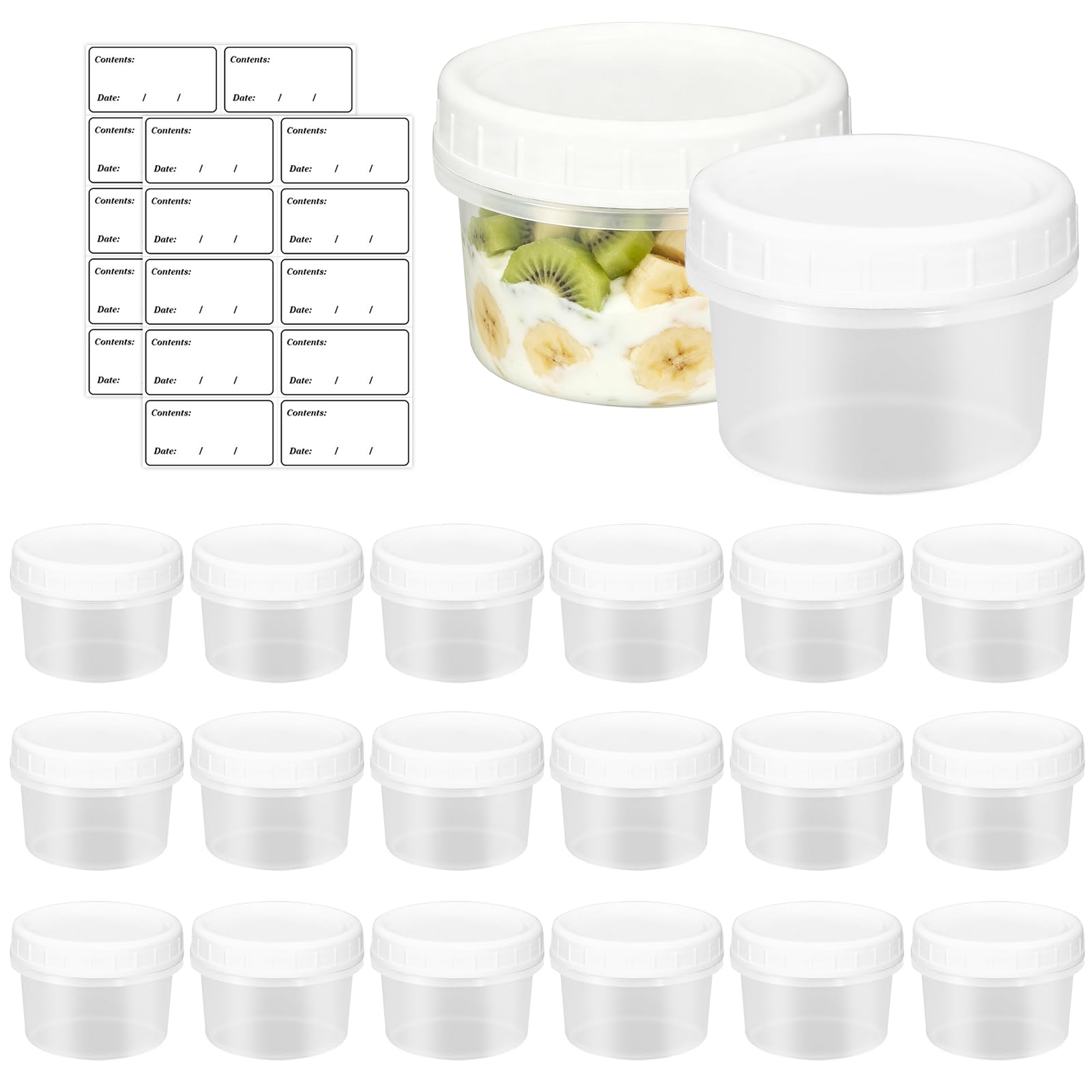 KASURE 20Pcs Small Food Containers with Lids, 120ml Reusable Plastic Deli Bowls Stackable Food Storage Jars White Small Tupperware Pots for Freezer & Microwave