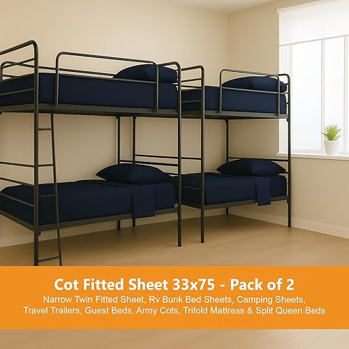 Miniatura 5 de Paquete de 2 sábanas bajeras de microfibra ultrasuaves de bolsillo profundo compatibles con literas de 31 x 75 pulgadas, para caravana, elásticas,