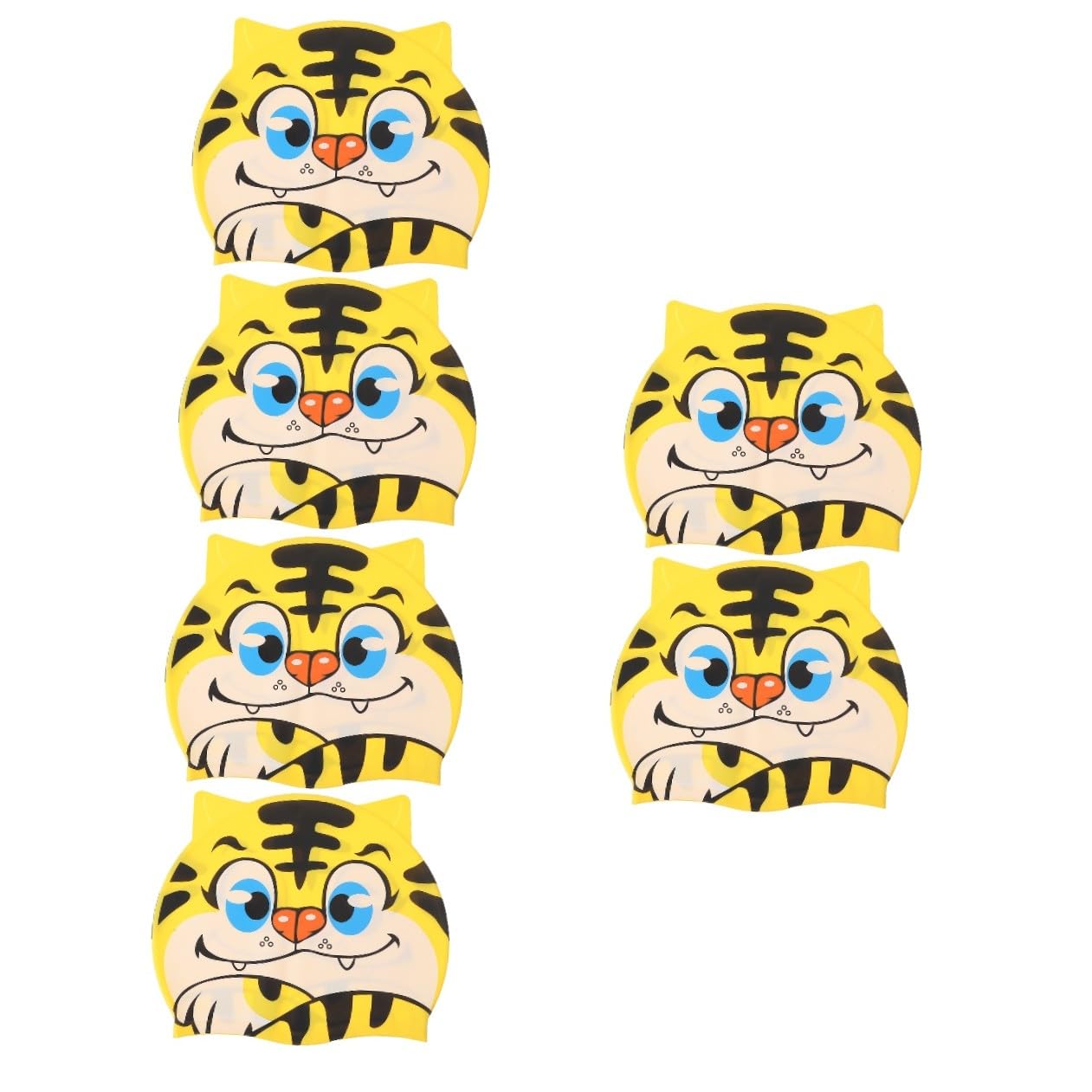 BESPORTBLE 6pièces Bonnet De Bain Silicone pour Garçon Fille Forme De Tigre pour Natation Douche Accessoire pour Petits Nageurs
