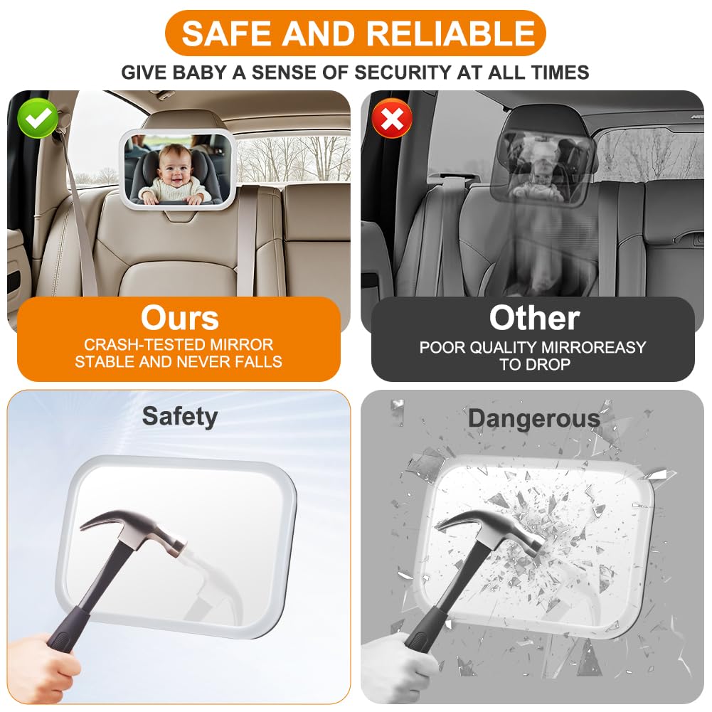 Vicloon Baby Car Mirror, Baby Mirror for Car Back Seat Shatterproof & Shakeproof, Easy To Install - Image 3