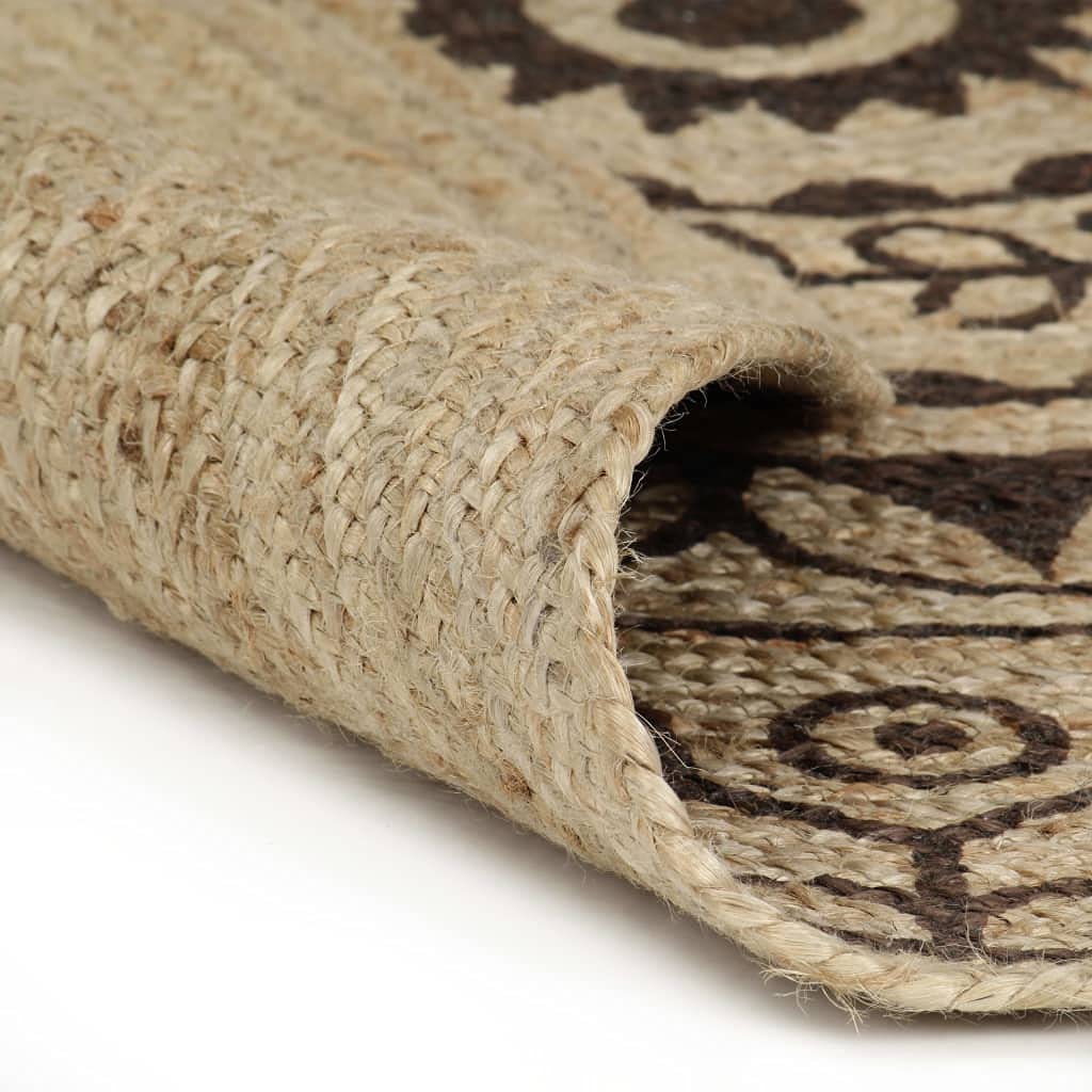 Tappeto in Juta Intrecciata Motivo Floreale Marrone 90 cm