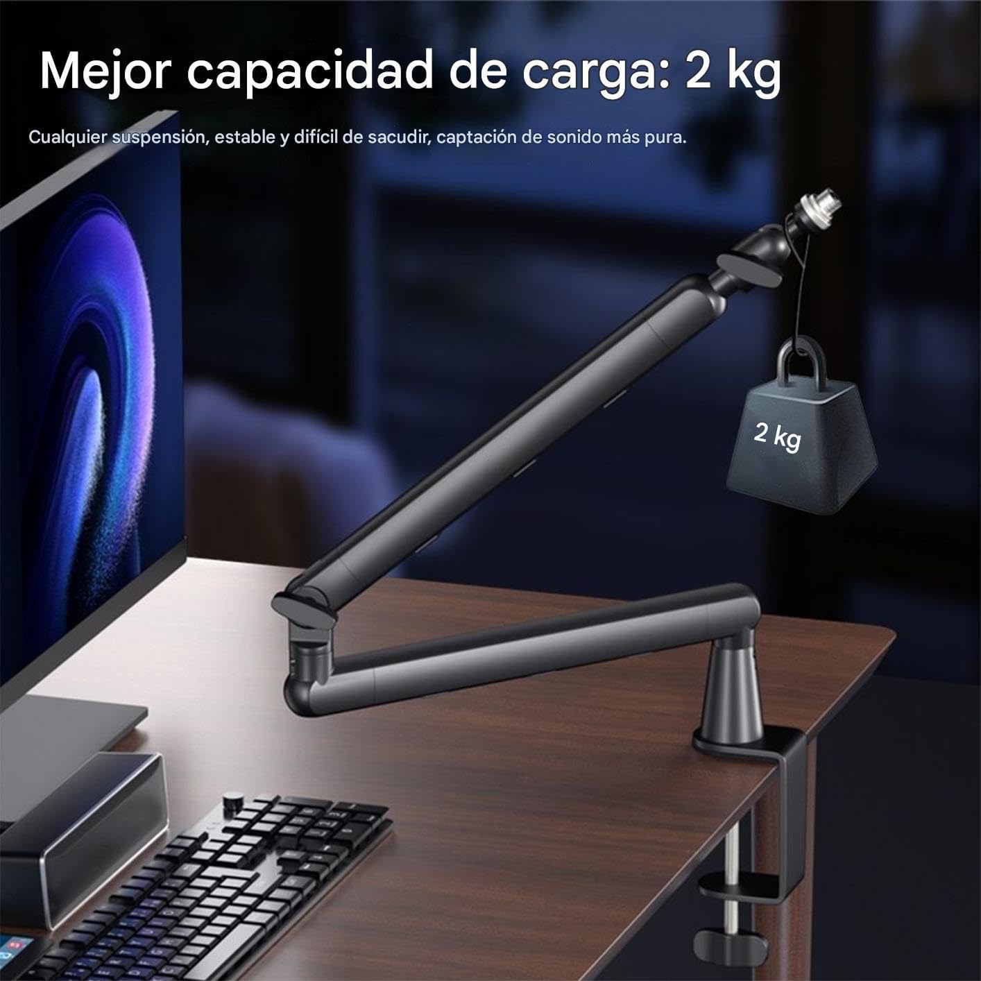 Braccio per microfono boom | Morsetto con ammortizzatore e rotazione a 360 gradi | Supporto per braccio per microfono | Per podcasting Studio Musica Canto Desktop Contenuto Computer