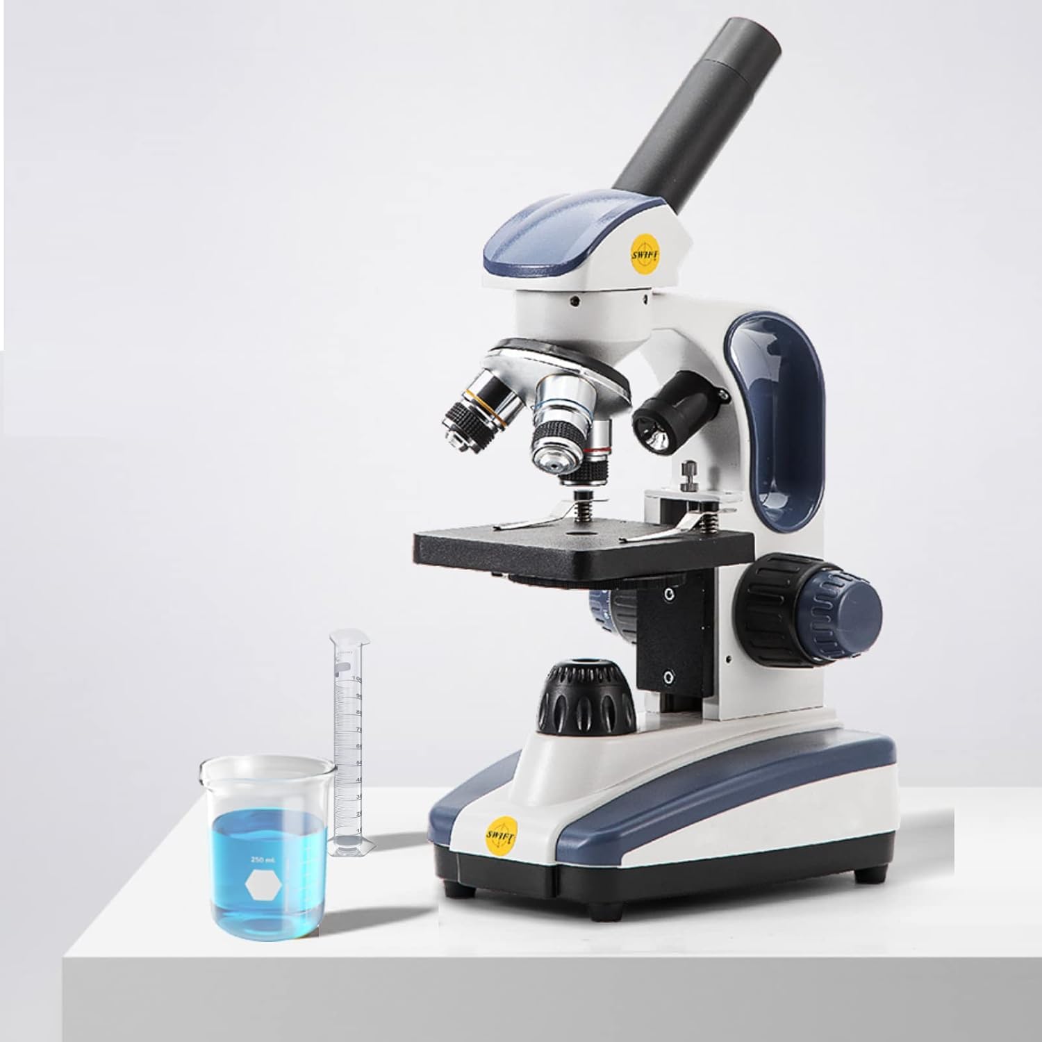 Swift Microscopio monocular Compuesto SW200DL con Aumento de 40X-1000X, luz Dual, Enfoque Fino de precisión, Ocular de Campo Ancho 25X y Capacidad inalámbrica para Estudiantes Principiantes