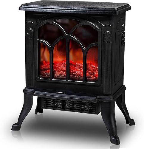 LifePlus Calentador eléctrico de chimenea, estufa de leña portátil con efecto de llama bailarina realista 3D, calentador de espacio de