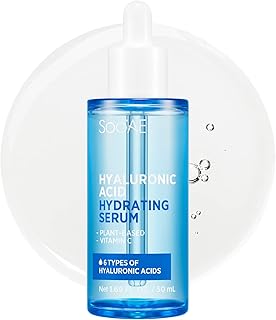 Soo'AE Hyaluronic Acid Hydrating Serum with Vitamin C, Vitamin B5 Lightweight Daily Hyaluronic Acid Facial Serum for Dry Skin, Oil-Free, 1 Fl Oz, 3 Molecule Weight Hydrate, Moisturize, Plump Skin, Wrinkles, Vegan Anti Aging Serum for face