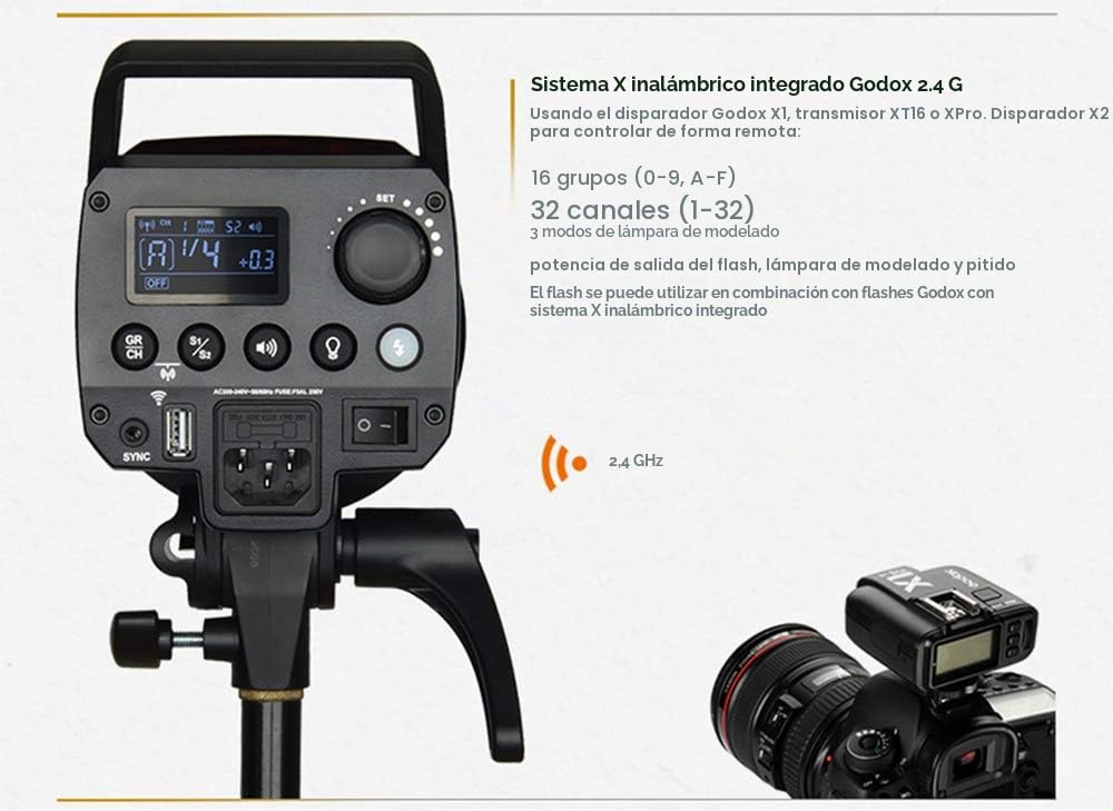 Godox MS300 Lámpara Flash de Estudio Compacto, Incluye Reflector AD-R6，Bowen Mount, 300W, Anti-preflash, Lámpara de Modelado, Función Flash Antiniebla