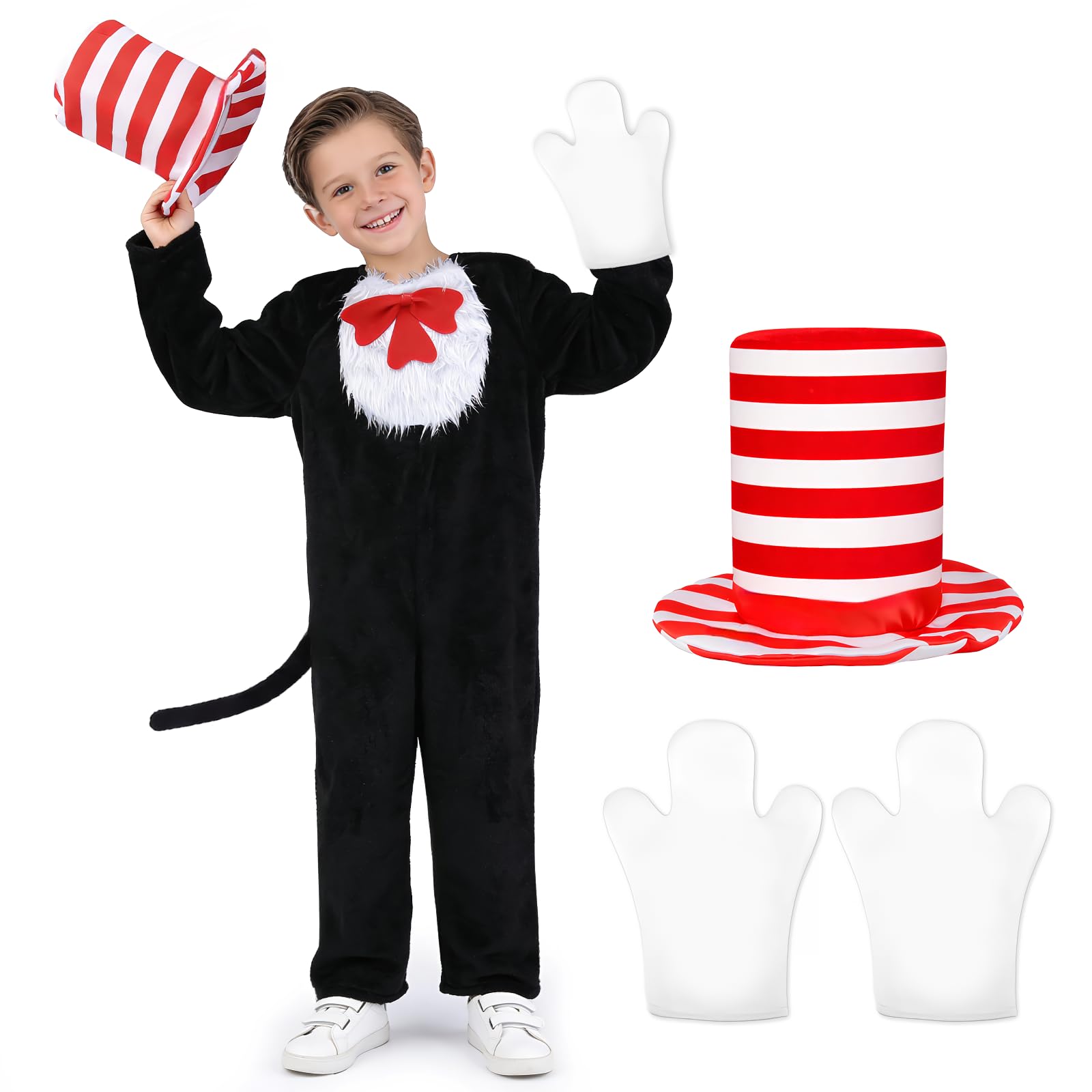 yumcute Children's Cat Wearing Hat Costume, World Book Day Cat Cosplay Costumes for Kids Girls Boys, Cute Cat Bodysuit With Hat And Gloves, Carnival Costume