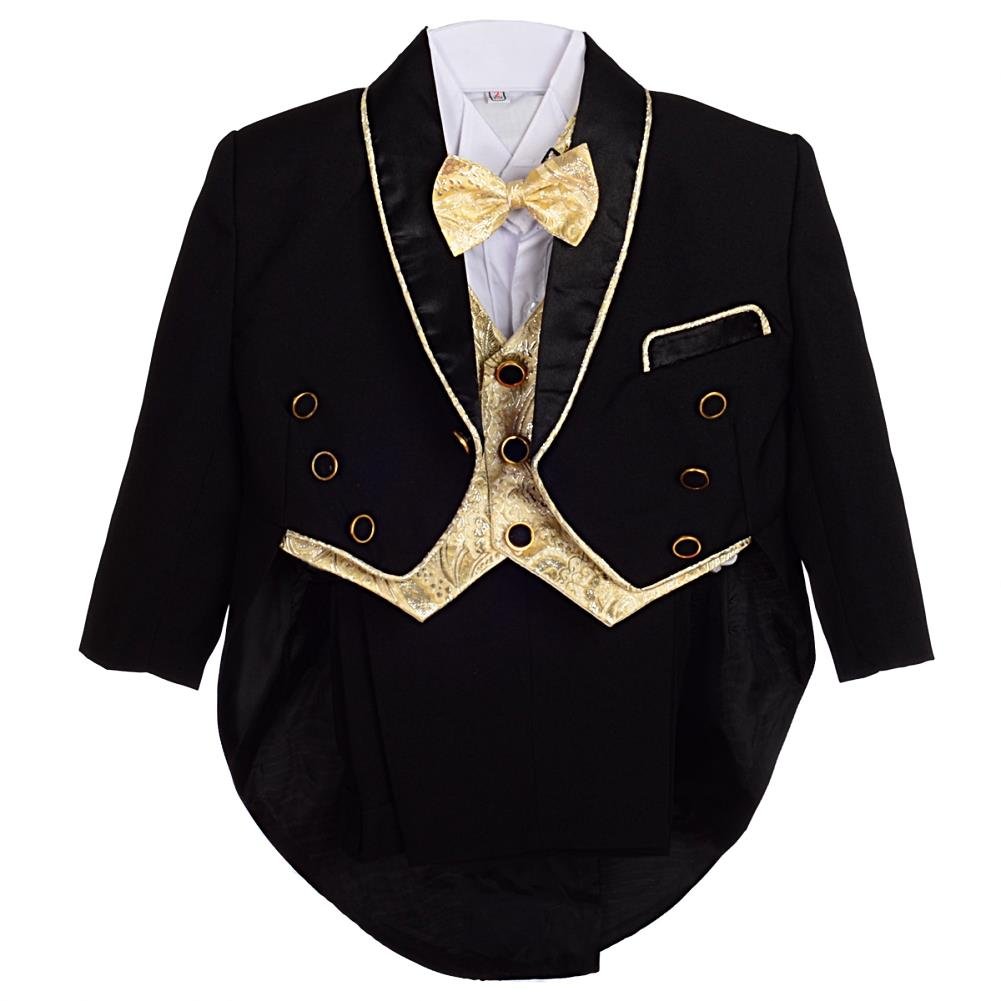 Lito AngelsBaby Boys Tuxedo Wedding Suits & Blazers, 5 Pieces Formal Outfit Set with Gold Jacquard Waistcoat, Age 12 Months to 4 Years, Black/White