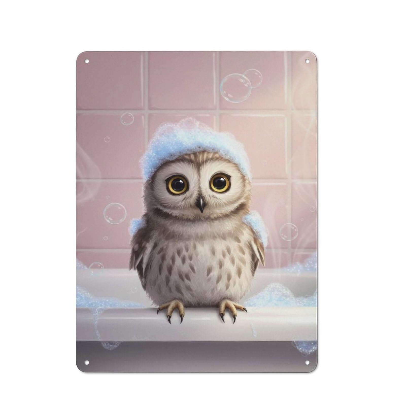 Junmoney Style-13 Owl In A Bubble Bath Rustic Metal Sign 40X30cm For Hobby Room Or Studio, Suited To Hobby Room Decor Fans