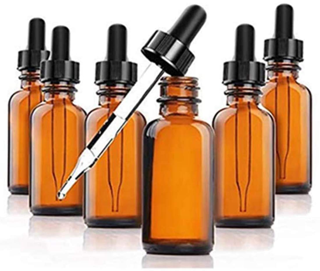 DELFINO Glass Bottles Essential Oils Glass Eye Dropper, Glass Eye Dropper Dispenser for Essential Oils, Kitchen Tools, Chemistry Lab Chemicals, Colognes, Amber, 30 ml (1oz) Essential Oils (6 Pack)