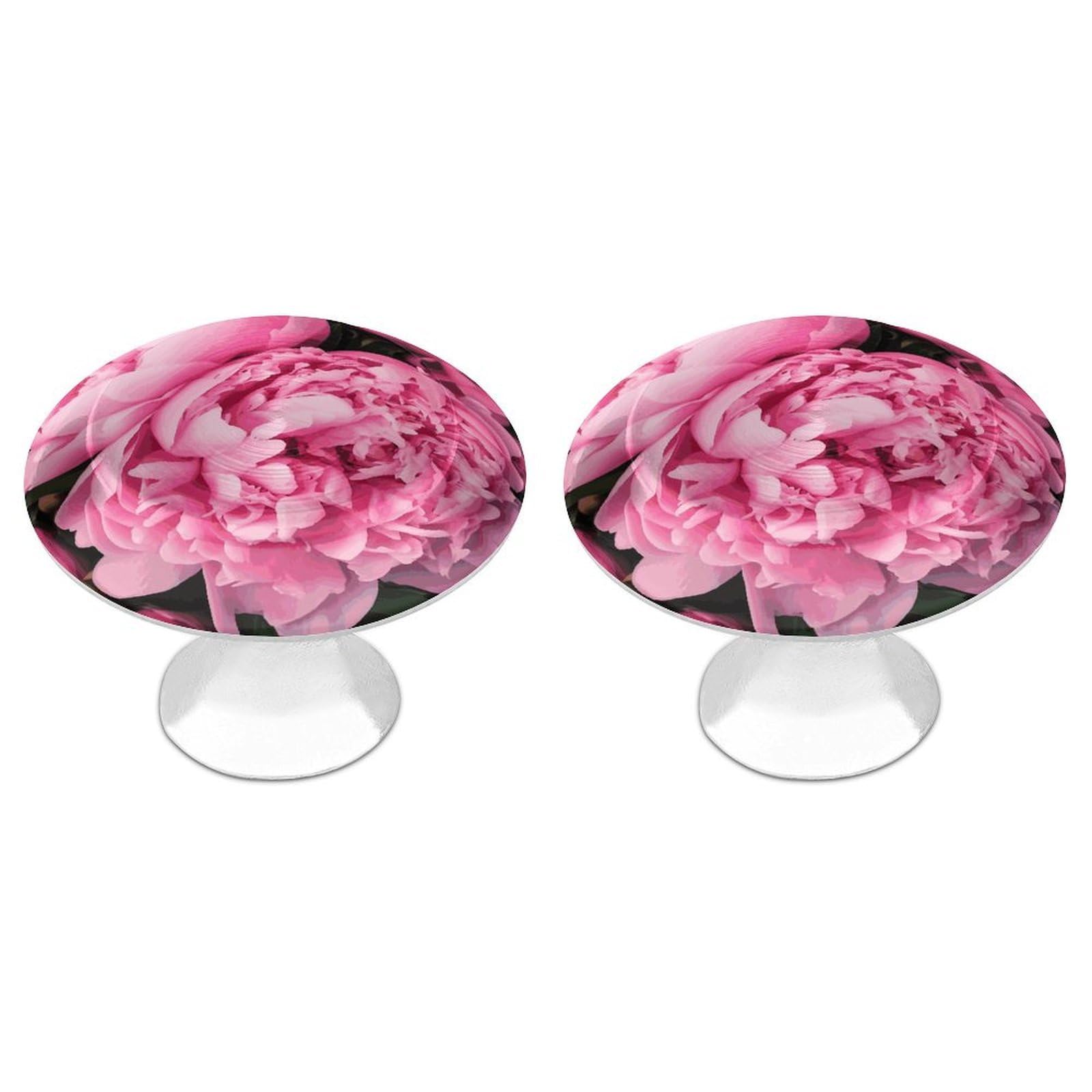 FekiLoot Pink Peony Cabinet Knob 2 Pack Mini Round Drawer Pulls Stainless Steel Dresser Drawer Knobs Kitchen Drawer Hardware for Bathroom Dresser Closet Door Knobs