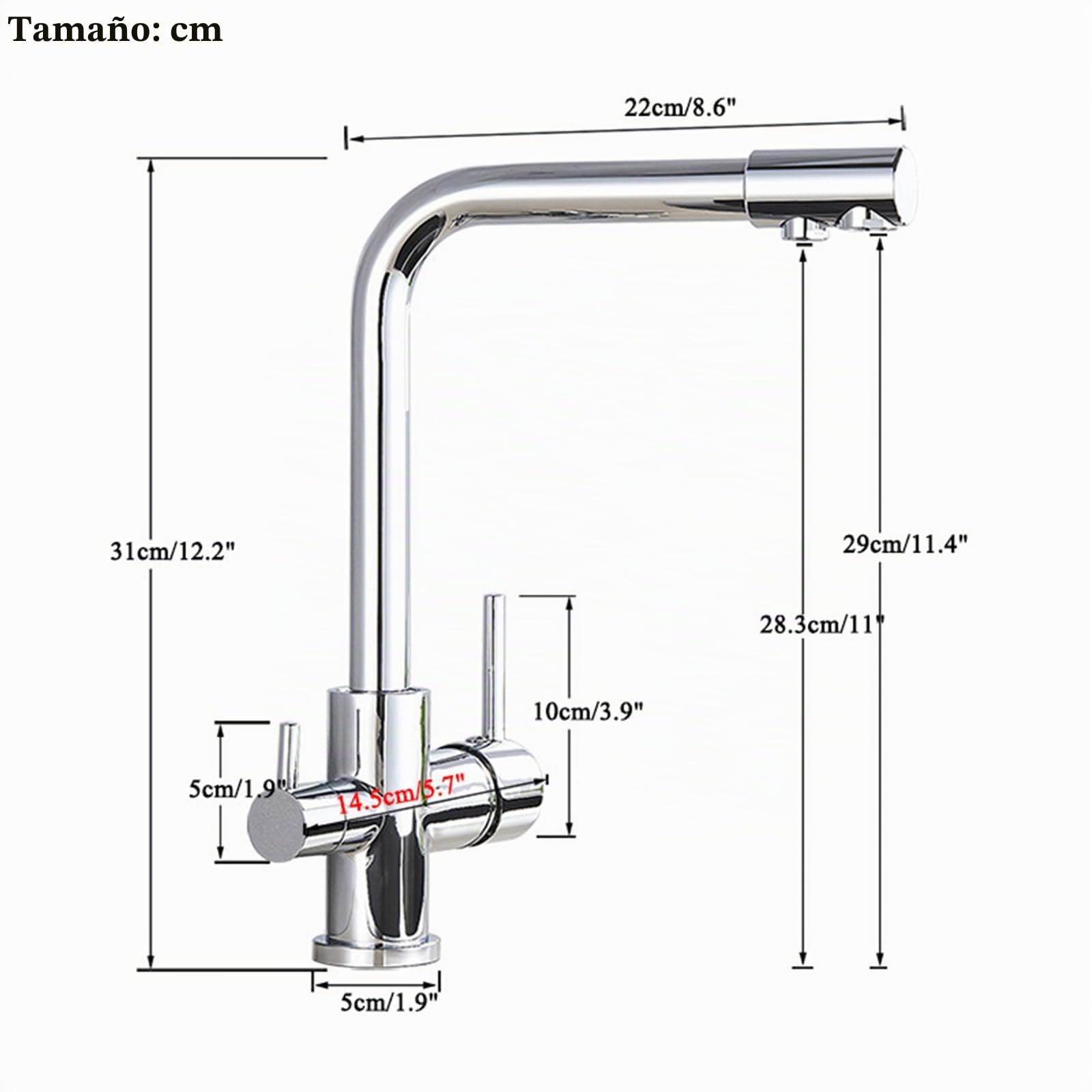 Grifo Cocina Abatible Grifo Osmosis 3 Vias Doble Manija Agua Fría Y Caliente Rotable,Blanco