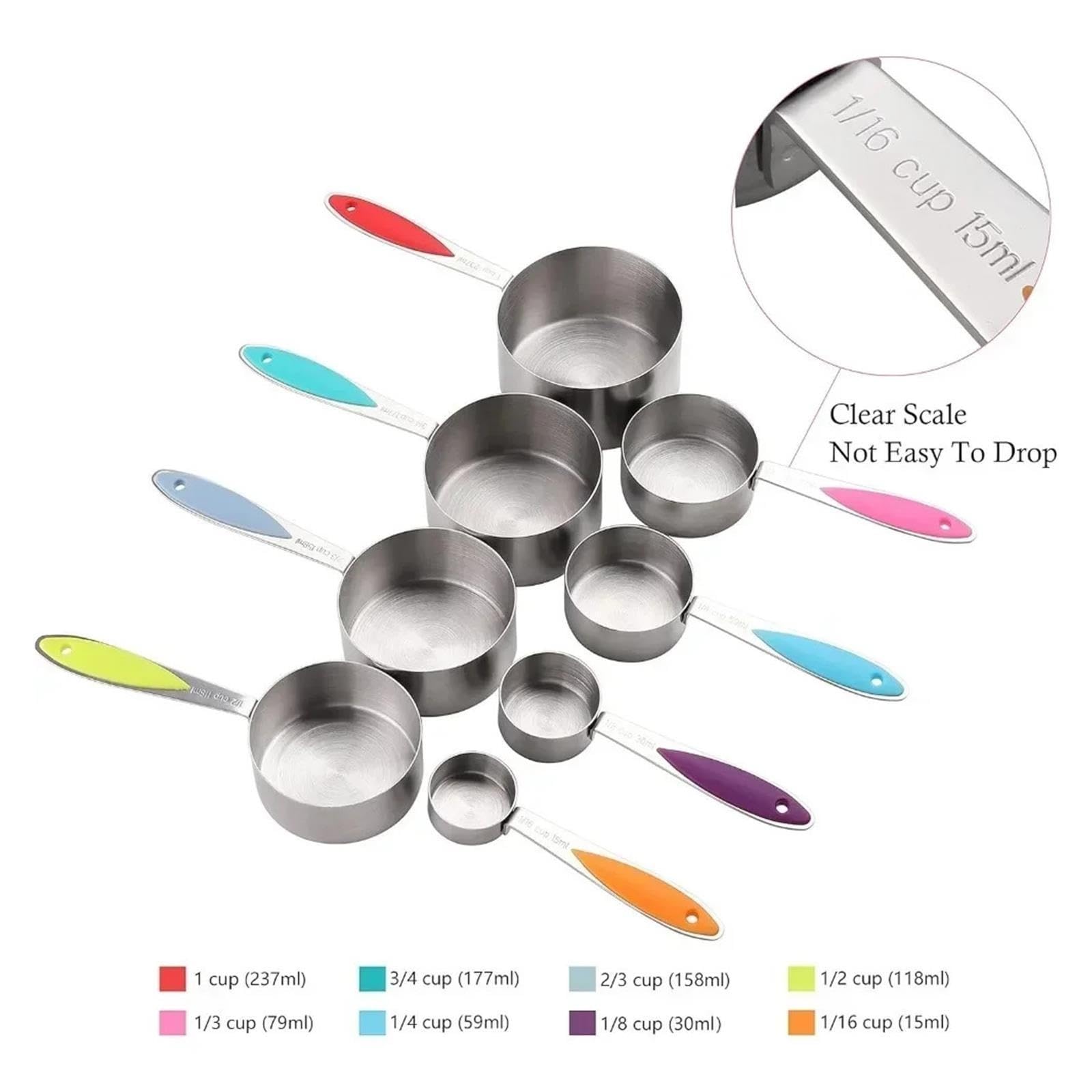 Set 17pcs tasses et cuilleres doseuses inox avec cuilleres magnetiques