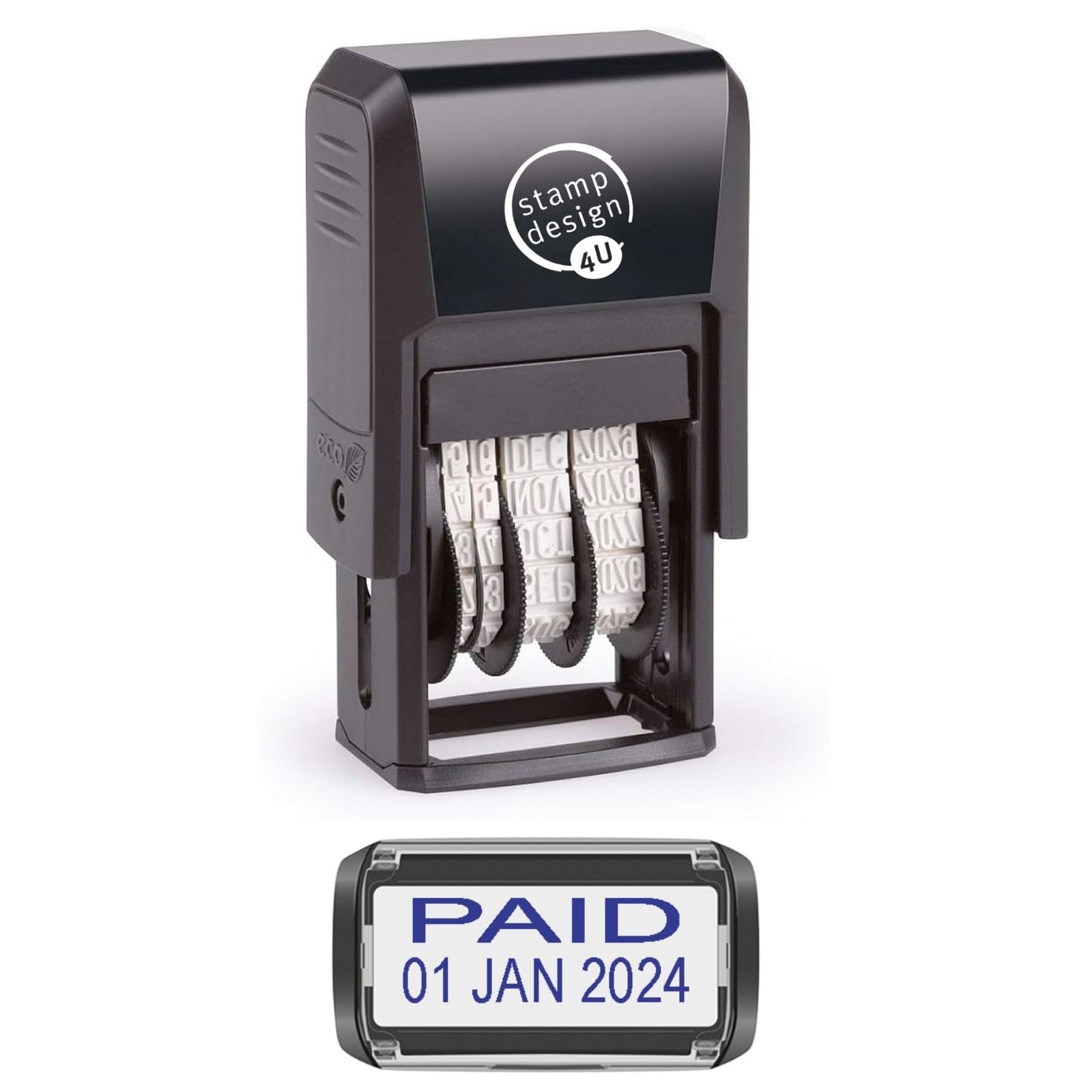 Self Inking Changeable Date Stamp - Paid Date Stamp in Blue Ink