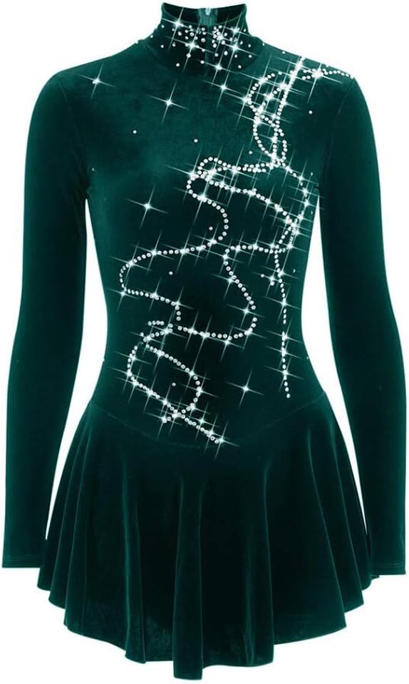 Figure Skating Competition Dress for Kids Girls High Collar Gymnastics Skirts Velvet Ice Skating Performance Costumes