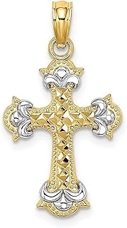 Colar de ouro amarelo 14 k com pingente religioso de cruz de flor de lis joias finas extravagantes para mulheres presentes para ela, Pedra Ouro amarelo