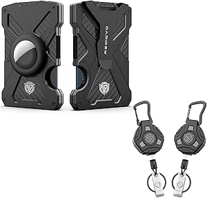 Oaridey Minimalist Wallet & Retractable Keychain Combo - Carbon Fiber Money Clip With Heavy Duty Badge Reel