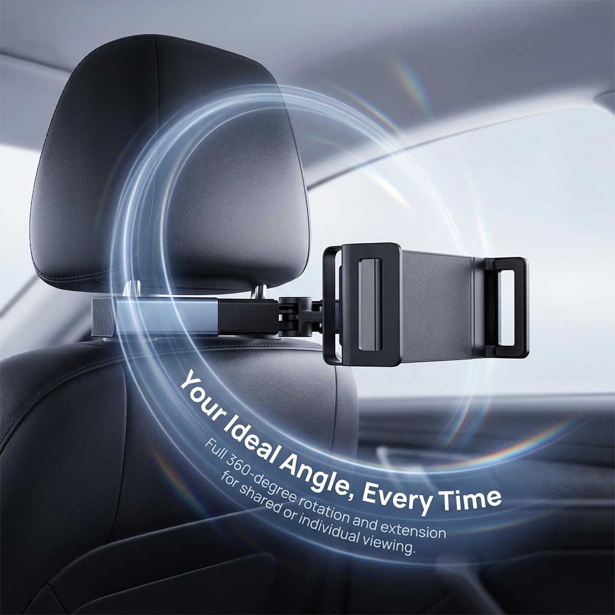 Car Headrest Tablet Holder, Adjustable Rotation Foldable Vehicle iPad Backseat Stand, Portable Automotive Interior Headrest Screen Holder, Universal for SUV RV Truck image 3