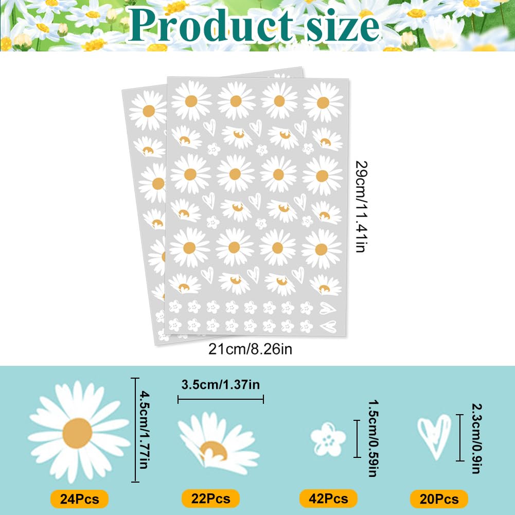 Daisy Adesivi Bici 2 Fogli Impermeabile Telaio Bicicletta Fiore Decorativo