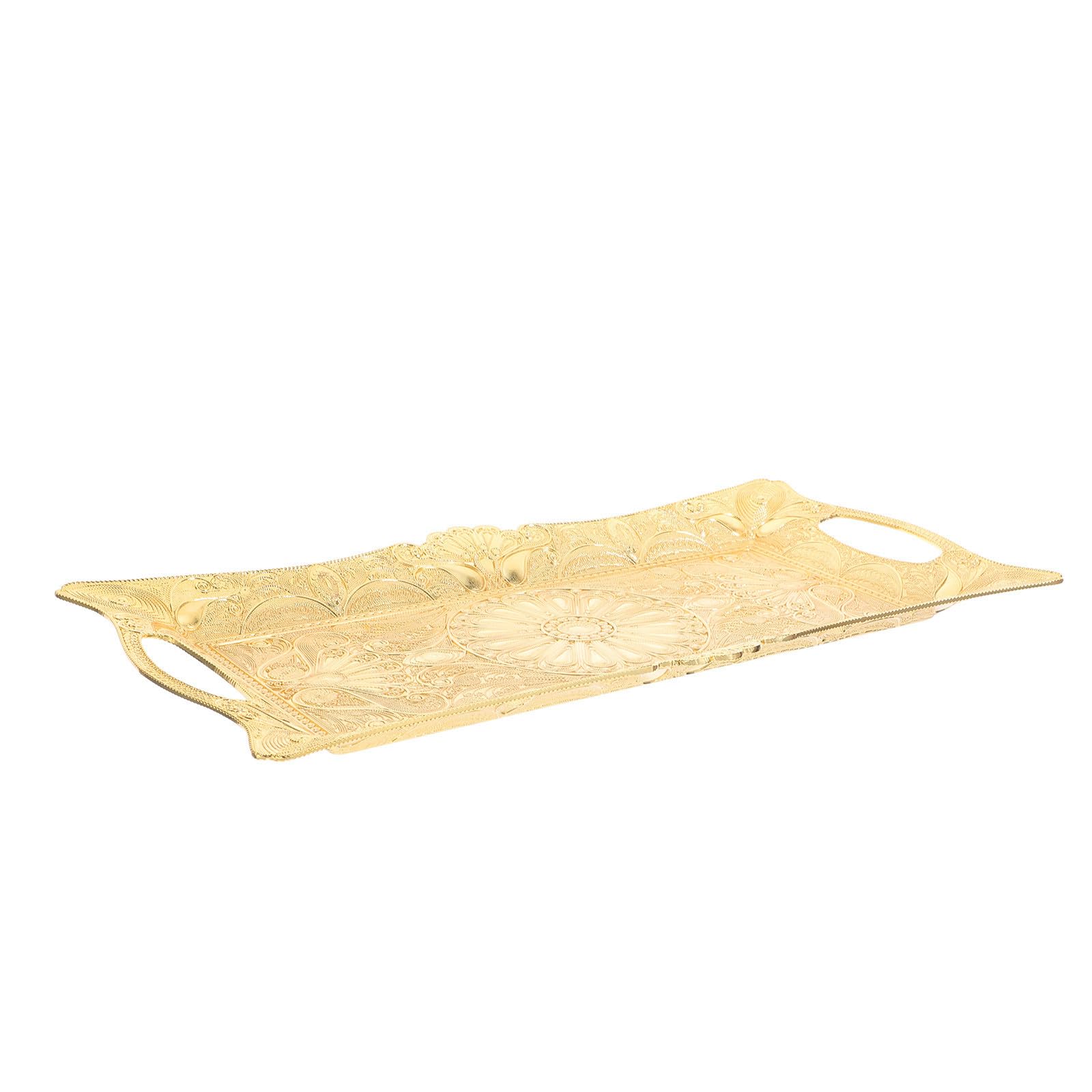 Bandeja Rectangular Repujada de Sobremesa, Aleación de Zinc Dorada