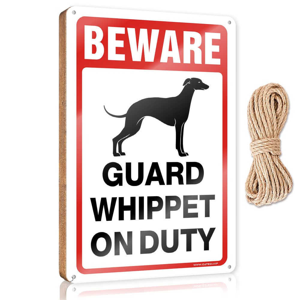 DTHA Holiday Porch Sign Beware! Guard Whippet On Duty Wooden Sign Western Home Decor Holiday Porch Sign(15X28CM)