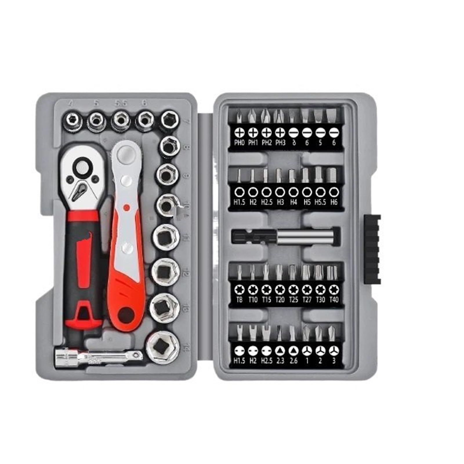 Szybkozłączka 1/4" 40 w 1 z grzechotką, końcówka nasadowa Phillips/do napraw i narzędzi ręcznych Zestaw przedłużek(48PCS)