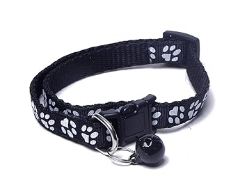Woofy Printed Dog Collar for Puppies, Small Dogs, Cat, Kitten Collar with Bell (Adjustable Neck Size : 10-15inch) (Black)