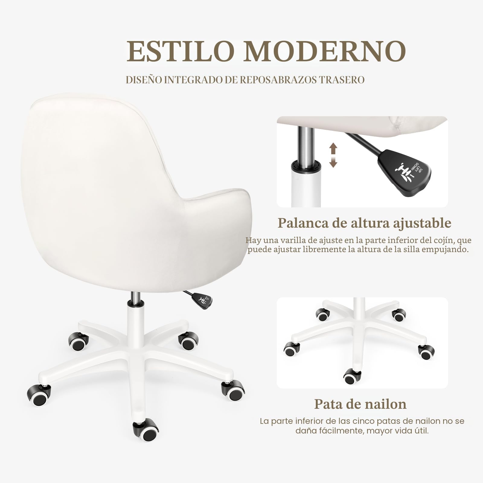 Silla de Oficina Bonita: Silla de Trabajo Ajustable, Moderna y cómoda, giratoria 360°, Respaldo Medio, Adecuada para la Oficina en casa y el salón.