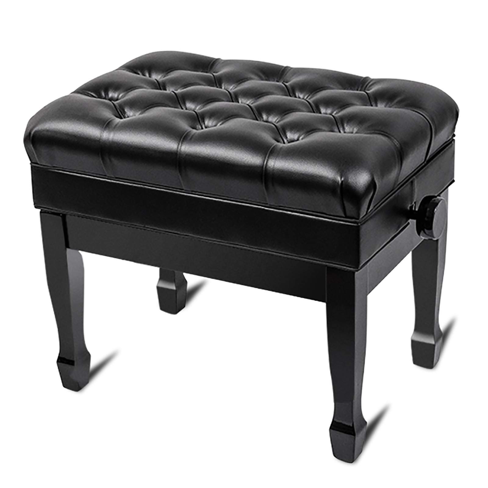 Panca per Pianoforte in Pelle, Panca per Pianoforte Deluxe, Sgabello per Pianoforte Idraulico Regolabile con Spartiti, Struttura in Legno Massello, Altezza: 48,Black