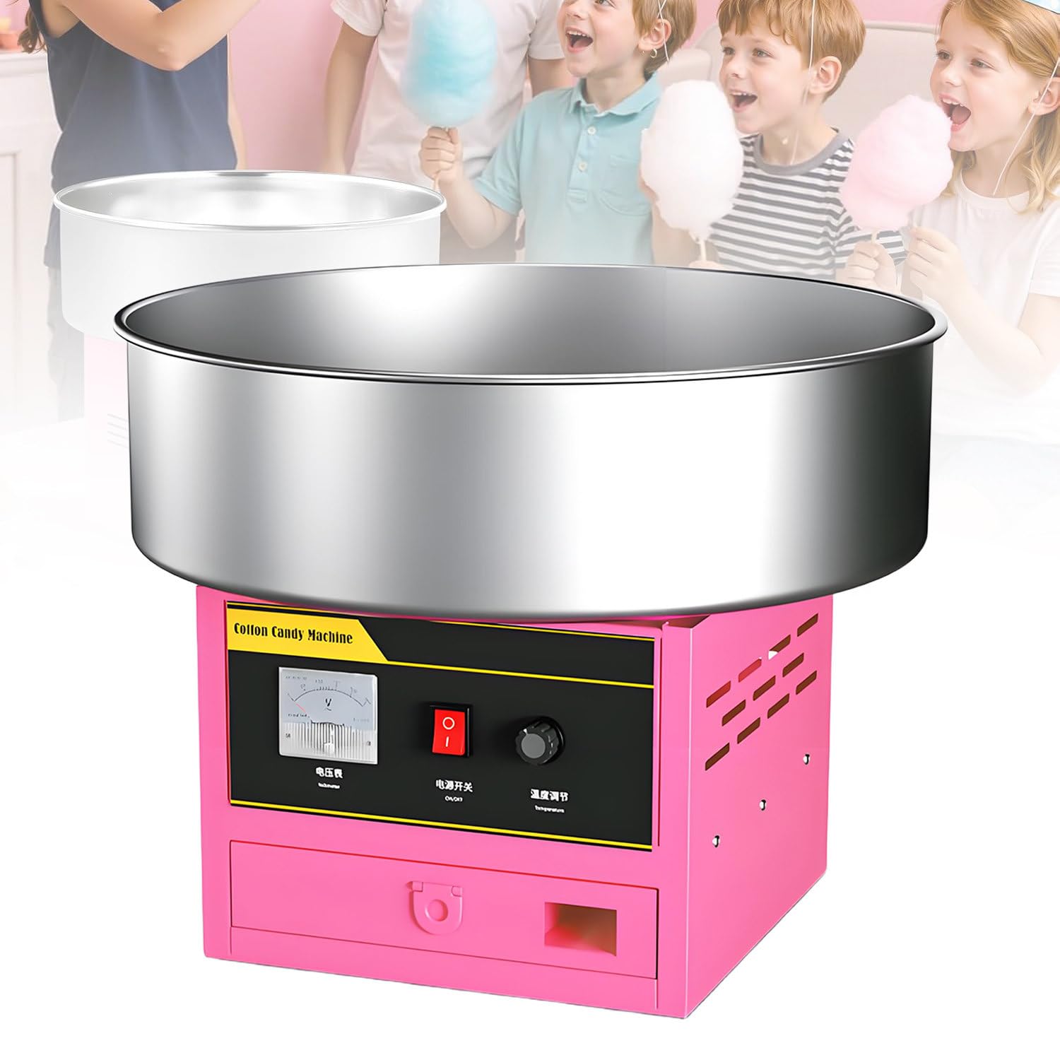 Máquina de Algodón de Azúcar con Tazón de Acero Inoxidable, Pala para Azúcar, Recubrimiento Antióxido, Pala para Azúcar, para Fiestas Familiares y Diversas PinkStyle