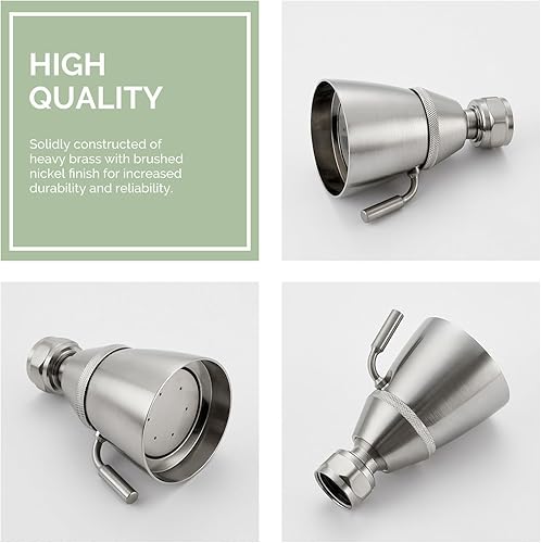Miniatura 9 de Cabezal de ducha de alto flujo de níquel cepillado, rociador de ducha Angle Simple de latón, ángulo ajustable y flujo de agua, cabezal rociador de