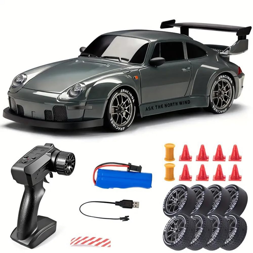 RC Drift Car, 1:24 Scale Remote Control Vehicle with LED Lights, 2.4GHz 4WD High Speed RC Cars, Drifting Tires＆Two Speed Modes, Racing Sports Toy Gift for Adults Boys Girls (Blue)