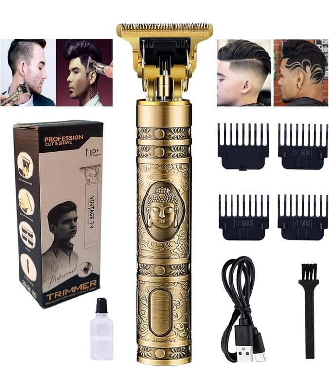 Professional Cordless Buddha Hair Adjustable & Rechargeable T-Blade Men's Grooming Shaving Machine for Self Cutting Haircut, Trimmers with 4 Guide Combs Body Trimmer (Metal Body) (VINTAGE-GOLD)-picture-25