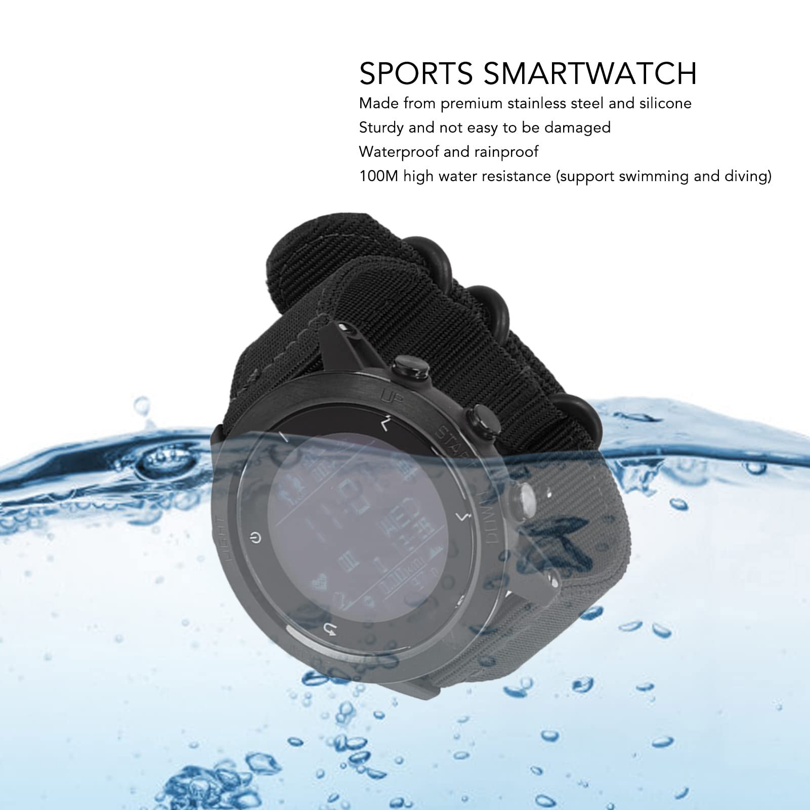Montre Homme Smartwatch Montre de Sport Montre de Plongée sous-Marine avec GPS Altimètre Baromètre Boussole Fonctions D'Alarme Montre de Fitness 10ATM étanche