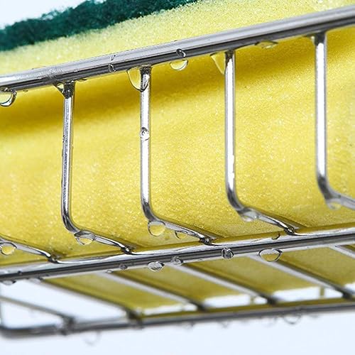 Miniatura 8 de Organizador de fregadero, soporte de esponja de acero inoxidable para accesorios de cocina (plateado)