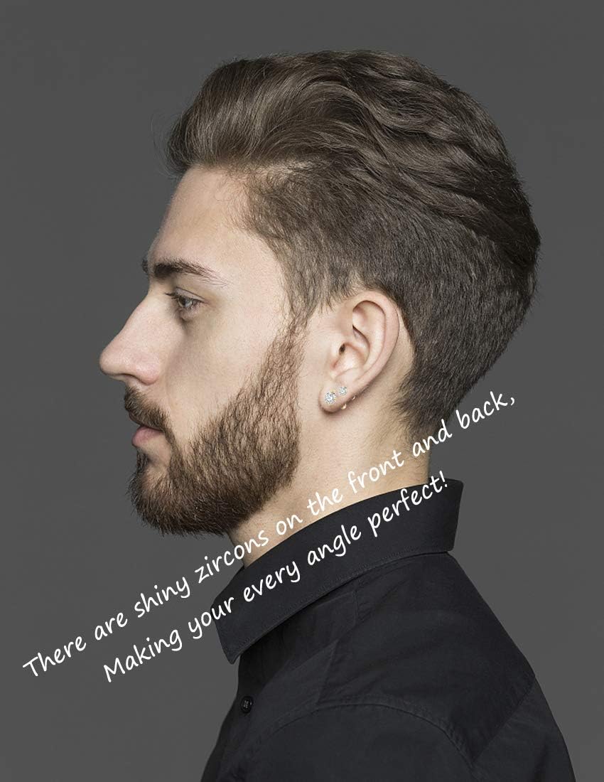 Stud Earrings For Men Women Screw Back Stainless Steel Hypoallergenic Front Back Cubic Zirconia Ear Studs Earrings Set Sensitive Ears 5 Pairs - Image 6